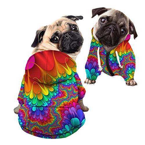 Howilath Hunde-Kapuzen-Sweatshirt, abstrakte Regenbogen-Tropfen, bunte Haustier-Kleidung, Sweatshirt mit Mütze für kleine, mittelgroße und große Hunde und Katzen – M von Howilath