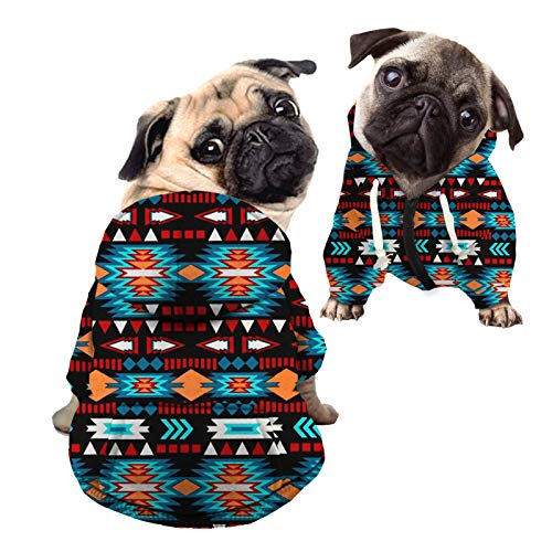 Howilath Hunde-Kapuzenpullover aus Polyester-Baumwolle, ethnischer Totem-Stil, schwarz, türkis, indisches Tribal-Dreieck, für Hunde, Katzen, Welpen, Größe M von Howilath