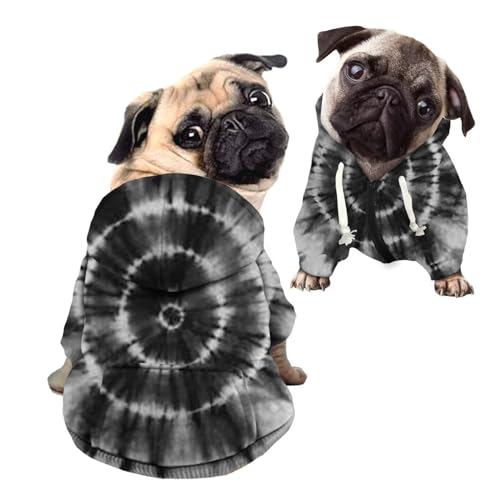 Howilath Hunde-Kapuzenpullover für Welpen, stilvoll, Batik-Design, Schwarz, radial, Streetwear, T-Shirts, Haustier-Outfits, Baumwolle, Polyester, Sweatshirt mit Hut – S von Howilath