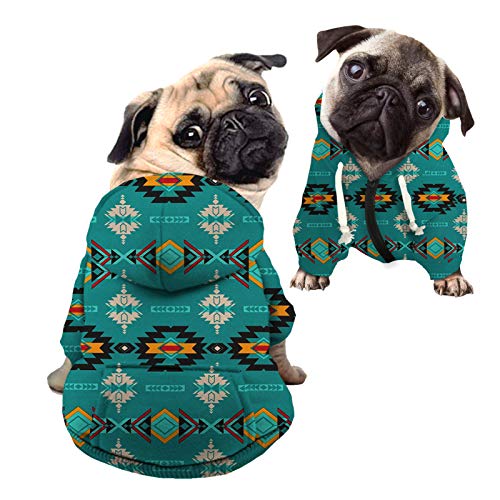 Howilath Hunde-Kapuzenpullover für kleine bis große Hunde, Katzen, ethnischer Totem grün Tribal indische geometrische Kunst Frühling Herbst Welpen Outfits Hund Katzen Kleidung - M von Howilath