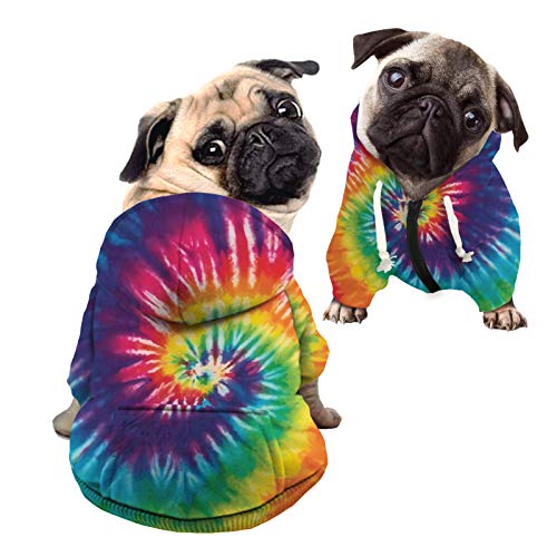 Howilath Hunde-Kapuzenpullover mit Reißverschluss – Stilvolle Batikfärbung Spirale bunt Regenbogen coole Art Streetwear Kapuzenkleidung Bekleidung Kostüm Sweatshirt Trainingsanzug Haustierkleidung – L von Howilath