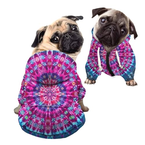 Howilath Hunde-Sweatshirt Haustier Hoodie, Tie-Dye Lila konzentrische Kreise Magenta Hund Sweatshirt mit Hut, Katze Kapuzenshirts Sweatshirts für Kleine Mittlere Hunde - L von Howilath