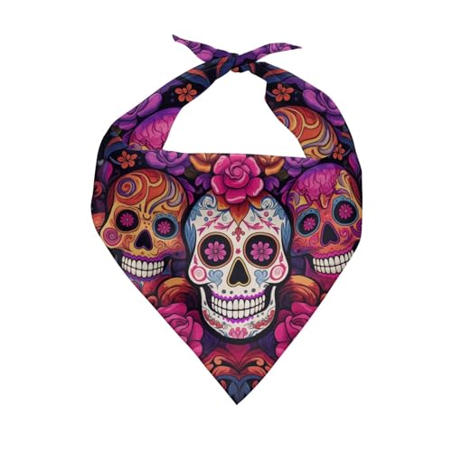 Howilath Hundehalstuch, Motiv: Sugar Skull Pink Rose Muster, Polyester, Hundehalstuch, Hundehalstuch, Hundehalstuch, Hundehalstuch, Halstuch, Dreieck-Lätzchen, Halstuch, Zubehör von Howilath