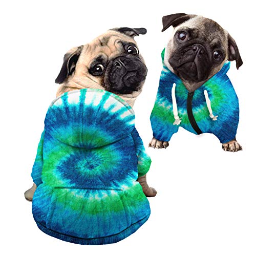 Howilath Hundekleid Hoodie Sweatshirts Tie-Dye Grün Blau Mode Haustier Kleidung Pullover Mäntel Katze Outfits für kleine, mittelgroße und große Hunde Katzen - L von Howilath