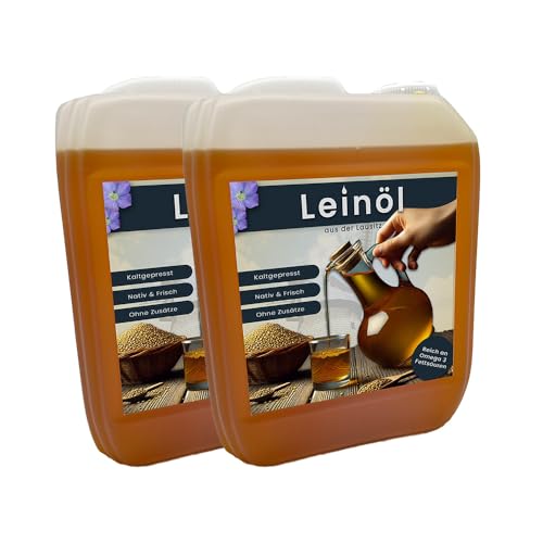 10 Liter Leinöl Leinsamenöl frisch nativ kaltgepresstes Leinöl für gesunde Energie 2 X 5 Liter von Hoyo Technology GmbH