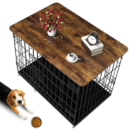 Hoyula Hundebox Topper Holz 42 Zoll Hundebox Topper Faltbare Hundehütte Topper für Dekorative Hundebox, Geeignet für 42 Zoll Drahthundebox (Möbelstil, Braun) von Hoyula