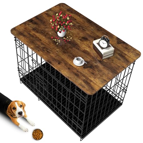 Hoyula Hundebox Topper Holz 121.9 cm Hundebox Topper Kiste Tischaufsatz Faltbare Hundehütte Topper für Dekorative Hundebox, Geeignet für 48 Zoll Draht Hundebox (Möbelstil, Braun) von Hoyula