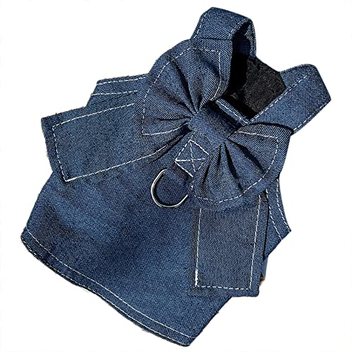 Hozz Kleines Hundegeschirr Kleid Niedliche Fliege Welpen Jeansrock Jeans Hundebekleidung Haustier Kleidung Hunde Kostüme mit Leine Ring Dunkelblau M von Hozz