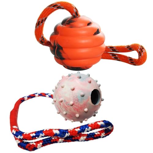 2PCS Seil Ball Hundespielzeug, Seil Ball Hundespielzeug Zähne Reinigung Baumwolle Hund Seil Spielzeug mit Gummiball Portable lustige Hundetraining Spielzeug für die Förderung der starken Beziehung von Hperu