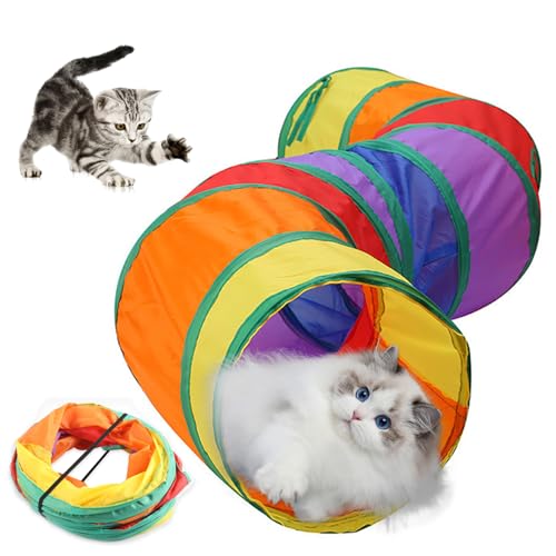 Cat Cube Tunnel Cat Toys S Cat Tunnel 8.43x9,84 Zoll zusammenklappbar Kitty Indoor Outdoor -Spielzeug mit 2 Löchern und Spielball für Welpen Kaninchen Kleiner Tierregenbogenfarbe von Hperu