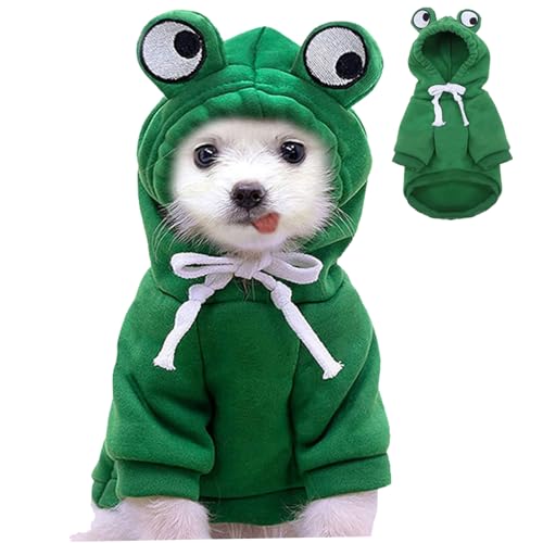 Cat Hoodie, Hund Frog Hoodie Größe S Lustiger Hund Hoodie mit großem Auge auf Motorhaube Polyester Katze Hoodie warme dekorative Haustierkleidung für Winter, Cosplay, Grün von Hperu