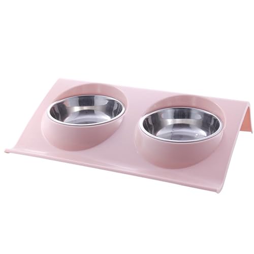 Double Dog Bowl, Katzenfutter und Wasserschüssel Set Edelstahl Doppelhundschüssel mit Nicht rutschem Boden erhöhter kleine Hundebläden Haustierschalen für Welpen mittelgroße Hunde Katzen, Katzenfut von Hperu