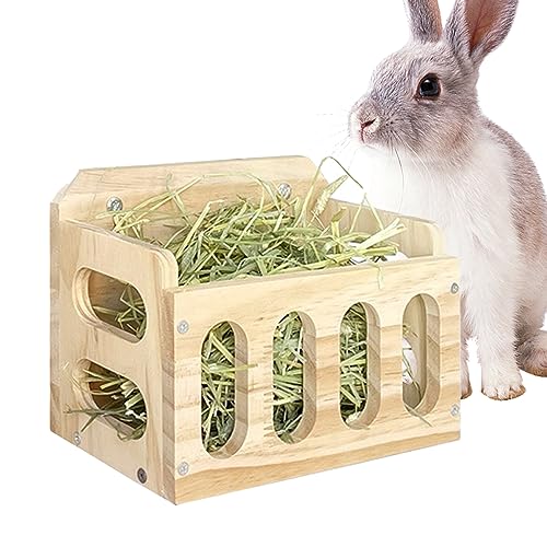 Hay Feeder Kaninchen Heuhändler Holz Kaninchen Heu Rack große Kapazität Heuhändler Horizontales stehendes Gras Fütterungsschelfspender für Meerschweinchen Haustier Hasen Hamster Chinchilla von Hperu