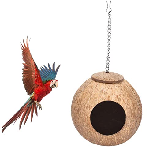Holzvogelhaus, Kokosnussvogel Nest Bett Holz Papagei Nisthaus Hängende Kette Käfig Kauen Spielzeug für Vogel von Hperu