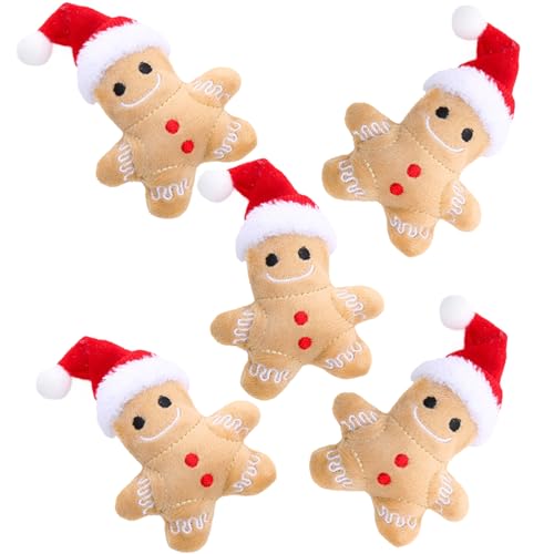 Hperu Catnip Toy 5pcs Lebkuchen Mann Plüsch Weihnachtsfest interaktives Zahnen Katzenspielzeug süße Baumwolle gefülltes beruhigende Katze Weihnachtskatze Spielzeug Spielzeug von Hperu