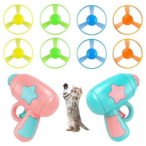 Hperu Disc Launcher Flying Disc Launcher für CAT 10PCS/Set, niedliche farbenfrohe interaktive Katzen, die Saucer -Shooter -Spielzeug für Innentraining im Innenbereich verfolgen von Hperu