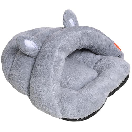 Hperu Katze Schlafsack mit Ohren, weicher Hundeschlafsack, wärmende Plüsch -Katze Winterschlafsack für Burrow Nickerchen, verdickte bedeckte Katzenbett für mittelgroße Katzenhund (grau, m) von Hperu