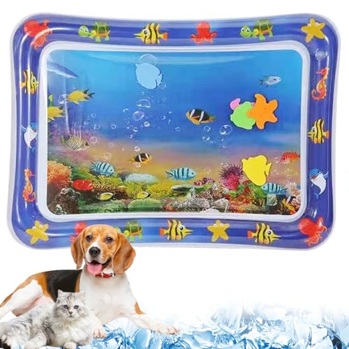 Hperu Wasserspiel Matte 25x19 '' aufblasbare Baby Wassermatte süßes Fischmuster Bauchzeit Wasserspiel Matte Sensorisches Spielzeug für Säuglinge und Kleinkinder Haustierkühlmatte Baby Wassermatte von Hperu