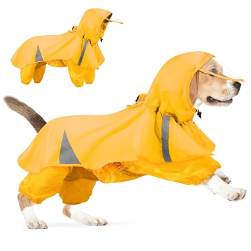 Hundeponcho, Hunderegenmantel, reflektierende Hunde-Regenjacke, wasserdichter Regenmantel mit Kapuze, komplett umwickelter Haustier-Regenanzug mit D-Ring für mittelgroße und große Hunde, 2XL von Hperu