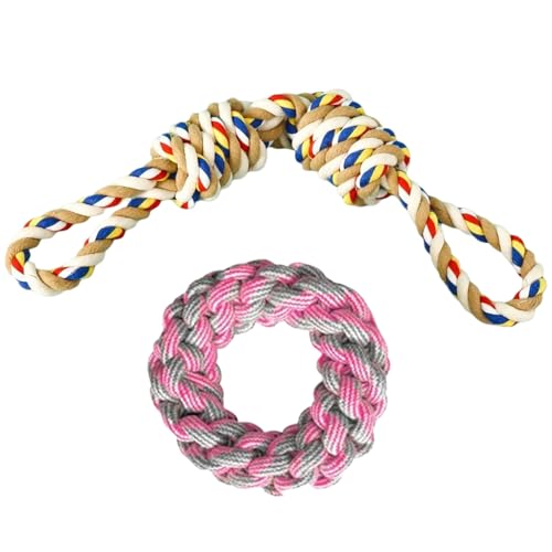 Hundeseilspielzeug, 2pcs Hundeseilspielzeug, Knoten und verdrehte Loop-Stile mit unzerstörbarem Hundespielzeug, umweltfreundlicher Verschleiß-resistentes interaktives Hundeseilspielzeug für die Zähne von Hperu