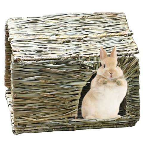 Kaninchen -Käfig Hasen Haus Kaninchen Käfig Haustier Klappe Haus Rabbit Hamster Hedgehog Meerschweinchen handgefertigtes Stroh gewebtes Kaninchen Nest (klein, 30 x 20 x 20 cm) von Hperu