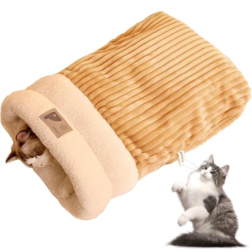 Katze Schlafsack Weiche Plüsch 17x15 Zoll Katzen Winterschlafsbag, 360 ° Wrap Hideaway Katzenbett Höhle leicht zu lagern Welpenbett für Innenkatzen und Welpen, Katzen Winter Schlafsack Katzenhäuser von Hperu