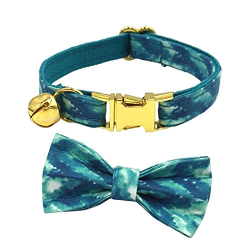 Katzenkragen Bow Set mit Zinklegungsschnalle und Glockenleichter Hund Weiche Katzenkragen Fliege (Achate Green) S -Katzenkragen für Mädchenkatzen von Hperu