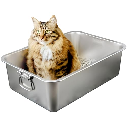 Katzentränen Kaninchen Edelstahldrüsenschachtel mit Griff 15.8x11.8x5.9in Hochseiten Metalldrüsenbox rostfeste Kratzfeste extra große Katzenstreubox für Katzen Kaninchen von Hperu