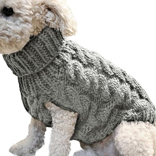 Kleine Hund Pullover Rollkragenpullover gestrickter Pullover Elastic Dog Weihnachtspullover Winter Dicke warme Klassische kleine Hundekleidung, grau M, Hund Weihnachtspullover, kleine Hundpullover von Hperu