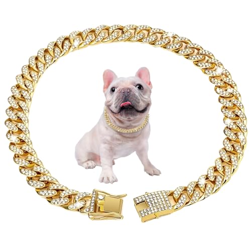 Kubanische Kette Kubaner Gliederhundkragen 17.7 '' Kubanische Verknüpfungskette für Hunde Legierung Diamant Goldkette für Hunde Blingkragen Hund Schmuck für Katzen Puppy Link Geschenke von Hperu