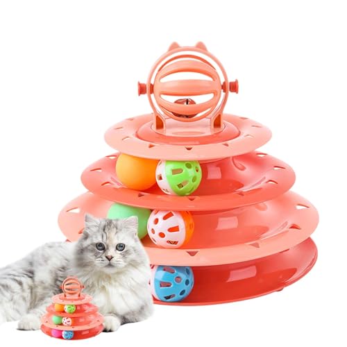 Hqunjikp Plattenspieler Katzenball Spielzeug - Interaktives 4-stöckiges Plattenspieler-Spielzeug für Katzen | Indoor Pet Cat Fun Puzzle Übung Spielzeug zur Reduzierung von Langeweile für kleine, von Hqunjikp