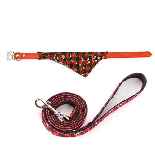 Hrlace Weihnachtshalsband Hundehalsband mit Leine Set Abnehmbare Fliege Bandana Verstellbare Katzenhalsbänder Rot Kariertes Dreiecks-Halsbänder für Kätzchen Welpen kleine Hunde Satz 1 M von Hrlace