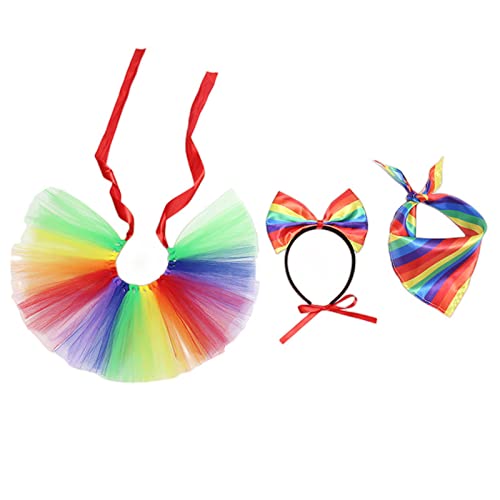 Hrtyvhin 3-teiliges Katzenkostüm-Set, Tutu-Rock, Stirnband und Bandana, verstellbar, Regenbogenfarben, Zubehör für kleine Hunde von Hrtyvhin