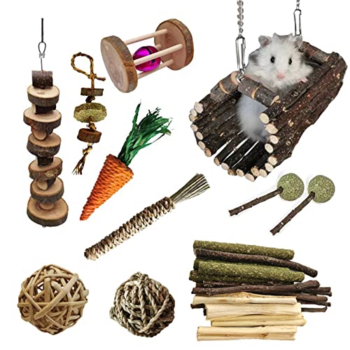 Hrtyvhin Hamsterbrücke für Haustiere, Kleintiere, Hängematten-Set, Holz-Kauspielzeug, RattanBälle, Fitnessstudio, Brücke, Stein, Nager, Spielzeug-Set von Hrtyvhin