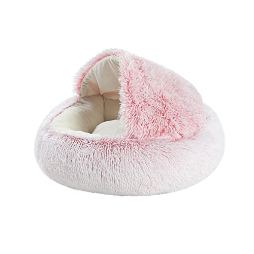 Flauschige Plüsch-Katzenhöhle, rund, mit Kapuze, Donut-Haustierbett, warm, rutschfest, für den Innenbereich, für kleine Hunde, weiche Höhle für Kätzchen und Welpen, 50 cm, Rosa von Hruile