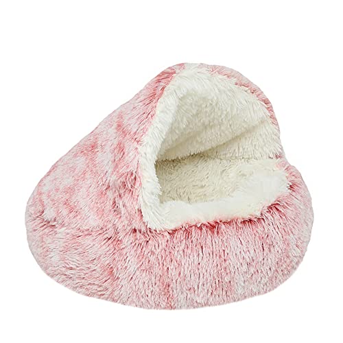 Flauschige Plüsch-Katzenhöhle – Kunstfell-Katzenbett – warmes Donut-Haustierbett – Indoor-Anti-Rutsch-Katzenzelt, Hundezelt, Schlafbett – weiche Bettwäsche für Kätzchen und Welpen, S-40 cm, Rosa von Hruile