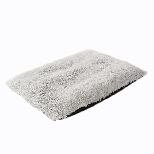 Großes Hundebett, lang, Plüsch, gemütlich, weiches Bett, Katzenbett mit abnehmbarem Bezug mit Reißverschluss, rutschfest, waschbar, für Käfig, Hundekäfig, M-70 x 50 x 8 cm, Hellgrau von Hruile