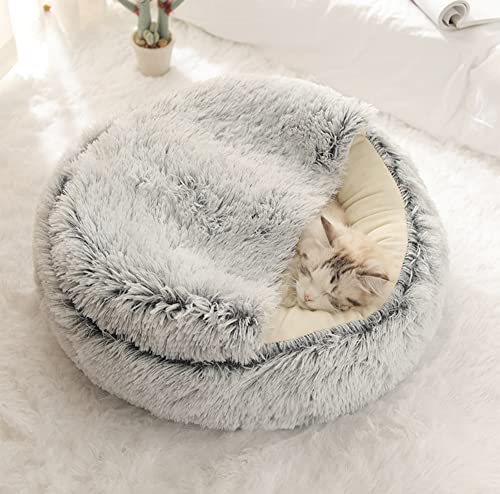 Haustierbett für Katzen, Plüsch-Donut-Katzenbett, halbgeschlossen, mit Kapuze, Katzenbett, Katzenhöhle, Katzenzelt, Haustiernest, kleines Hundehaus, rutschfeste Unterseite, maschinenwaschbar von Hruile