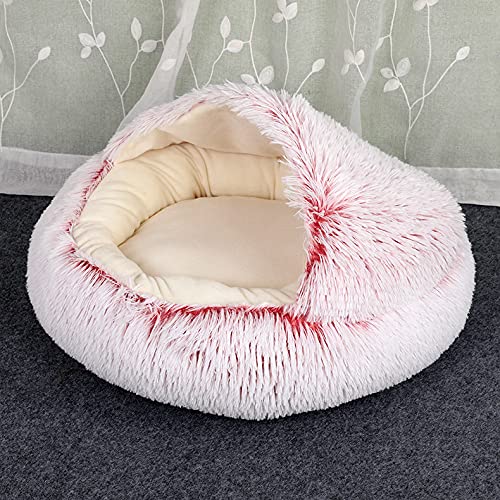 Katzenbett für den Innenbereich, flauschiges Plüsch-Haustierbett, selbstwärmend, waschbar, Donut-Katzenbett, mit Kapuze, Haustierbett für Kätzchen, Katzen, Welpen, kleine Hunde, 65 x 65 cm, Rosa von Hruile