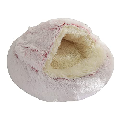 Plüsch-Donut-Haustierbett, weich, warm, Katzenhöhle, Katzenzelt, Haustierbett für Katzen und kleine Hunde, Kunstfell, rund, selbstwärmend, 40 cm, Rosa von Hruile