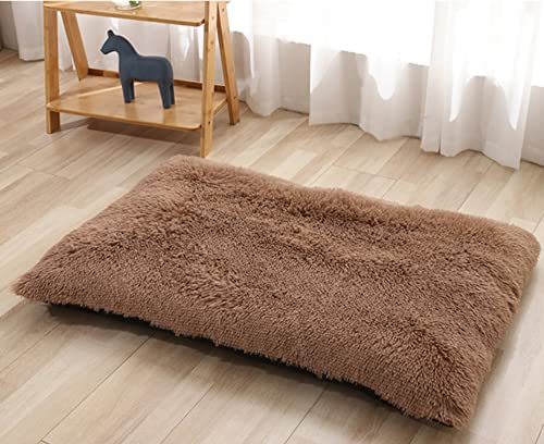 Plüsch-Hundebett / Katzenbett, warm, rechteckig, Haustiermatratze, für mittelgroße oder große Haustiere, abnehmbar und waschbar, 100 x 70 x 10 cm, Braun von Hruile