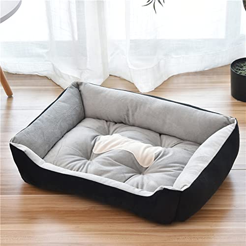 Rechteckiges Hundebett / Katzenbett für Haustiere, aus superweichem Samt und PP-Baumwolle, geeignet für kleine, mittelgroße und große Hunde oder Katzen, 120 x 100 cm, Schwarz von Hruile