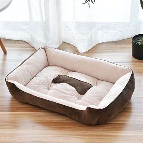 Rechteckiges Hundebett / Katzenbett für Haustiere, aus superweichem Samt und PP-Baumwolle, geeignet für kleine, mittelgroße und große Hunde oder Katzen, 70 x 52 cm, Braun von Hruile