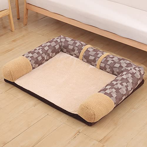 Weiches Haustierbett, Hundesofa, waschbar, mit abnehmbaren Reißverschlussbezügen – Kopfstützen-Kollektion – rutschfeste orthopädische Matratze, Hundesofa, Bett, Couch, 110 x 90 x 20 cm, Braun von Hruile