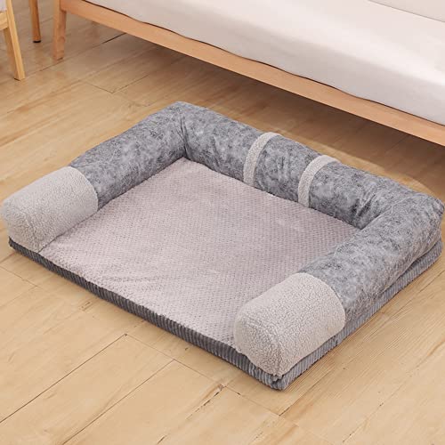 Weiches Haustierbett, Hundesofa, waschbar, mit abnehmbaren Reißverschlussbezügen – Kopfstützen-Kollektion – rutschfeste orthopädische Matratze, Hundesofa, Bett, Couch, 110 x 90 x 20 cm, grau von Hruile