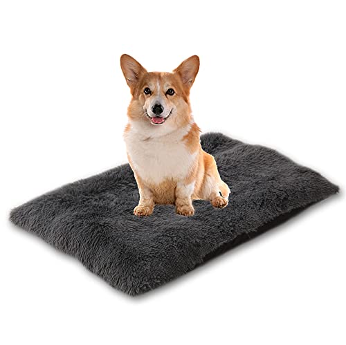 Weiches Hundekissen mit abnehmbarem Bezug mit Reißverschluss, Premium-Größe, groß, mittelgroß, klein, Haustierbett, Matte für Kisten, grau, lang, gemütlich, 100 x 70 x 10 cm, Dunkelgrau von Hruile