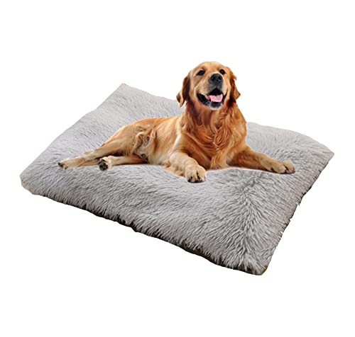 Weiches Hundekissen mit abnehmbarem Bezug mit Reißverschluss, Premium-Größe, groß, mittelgroß, klein, Haustierbett, Matte für Kisten, grau, lang, gemütlich, 100 x 70 x 10 cm, Hellgrau von Hruile