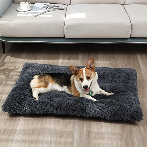 Weiches Plüsch-Hundebett / Katzenbett, warmes Haustierbett für kleine, mittelgroße und große Hunde und Katzen, waschbares Welpenkissenbett mit rutschfester Unterseite, 78 x 55 cm, Dunkelgrau von Hruile