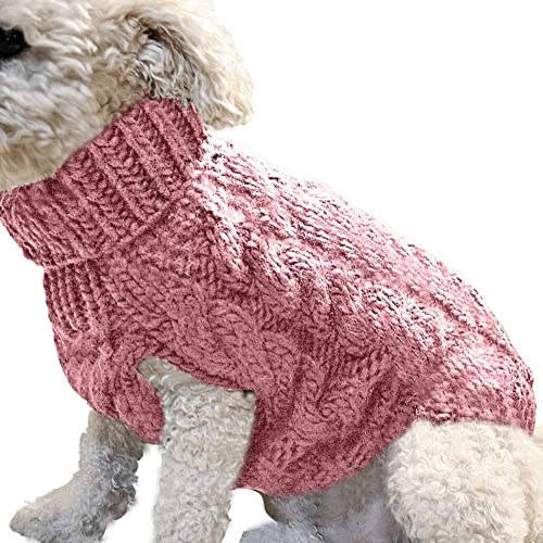 HshDUti Rollkragenpullover für Hunde, klassischer Zopfstrick, Hundepullover, warme Haustier-Winterkleidung, Outfits für Hunde, Katzen, Hautrosa, L von HshDUti