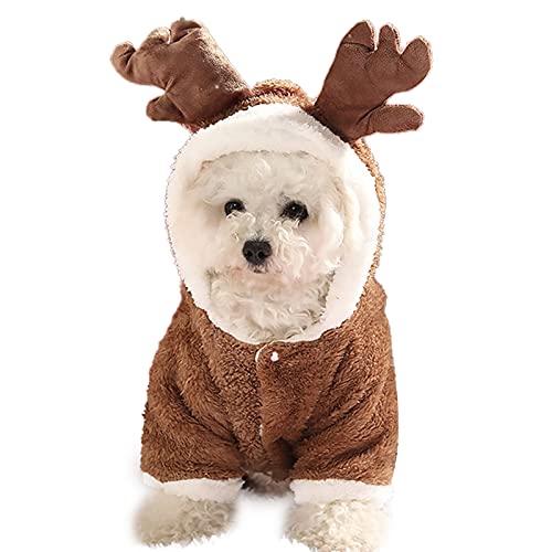 HshDUti Weihnachts-Outfit, Weihnachts-Haustier-Kleidung Hund Katze Weihnachtskostüm Weihnachtsmann Elch Geweih Haustier Hoodie Mantel Warm Welpen Hundekleidung für kleine mittelgroße Hunde Katzen Weihnachtsgeschenke Braun S von HshDUti